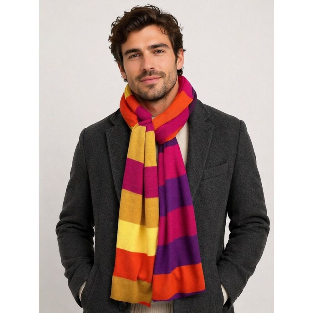Lacoste Multicolored Bold Striped Soft Wool Scarf Unisex Classic Preppy